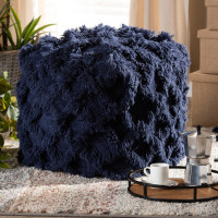 Baxton Studio Asuka-Navy-Pouf Asuka Moroccan Inspired Navy Handwoven Cotton Fringe Pouf Ottoman